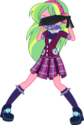 Size: 2468x3700 | Tagged: safe, artist:xebck, edit, lemon zest, equestria girls, g4, my little pony equestria girls: friendship games, 1000 years in photoshop, blindfold, cloth gag, clothes, crystal prep academy uniform, fetish, gag, headphones, high res, school uniform, simple background, solo, transparent background