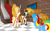 Size: 1920x1200 | Tagged: safe, artist:puzzlshield2, daybreaker, oc, oc:puzzle shield, alicorn, pony, g4, 3d, checkered floor, clone, comparison, hoof on chin, mmd, self paradox, self ponidox, super mario, super mario 64, thinking