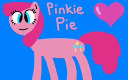 Size: 1920x1200 | Tagged: safe, artist:skylark64, pinkie pie, earth pony, pony, g4, 1000 hours in ms paint, blue background, cute, diapinkes, female, heart, kid pix, love, mare, no nose, simple background, smiling, solo