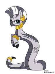 Size: 3000x4000 | Tagged: safe, alternate version, artist:angelina-pax, zecora, lamia, original species, zebra, g4, commission, cute, ear piercing, earring, female, jewelry, lamiafied, neck rings, piercing, simple background, solo, species swap, transparent background, ych result, zecorable
