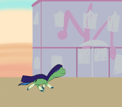 Size: 2184x1909 | Tagged: safe, artist:lil rocky road, derpibooru exclusive, oc, oc:trotting travels, earth pony, pony, series:rocky road, afternoon, cloak, clothes, male, mane melody (location), running, stallion, sun set