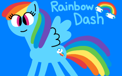 Size: 1920x1200 | Tagged: safe, artist:skylark64, rainbow dash, pegasus, pony, g4, 1000 hours in ms paint, blue background, cute, dashabetes, female, kid pix, mare, nerd pony, no nose, rainbow, simple background, smiling, solo