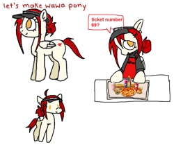 Size: 1064x904 | Tagged: safe, artist:anonymare, oc, oc only, oc:wah wah, pegasus, pony, drink, female, food, mare, milkshake, pizza, sandwich, simple background, solo, visor cap, wawa, white background