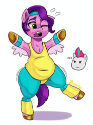 Size: 4000x5400 | Tagged: safe, artist:zendora, pipp petals, zipp storm, pegasus, pony, g5, ..., adipipp, adorapipp, bipedal, butt, chubby, chubby cheeks, clothes, cute, exercise, fat, fat fetish, female, fetish, leotard, mare, pipp is short, pippsqueaks, raised leg, shortstack, simple background, spread legs, spreading, white background, workout outfit, yellow leotard