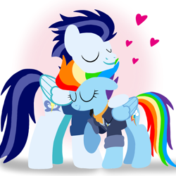 Size: 1400x1400 | Tagged: safe, artist:mlplary6, rainbow dash, soarin', pegasus, pony, g4, the last problem, bomber jacket, clothes, duo, eyes closed, female, heart, husband and wife, jacket, male, mare, older, older rainbow dash, older soarin', older soarindash, ship:soarindash, shipping, smiling, stallion, straight