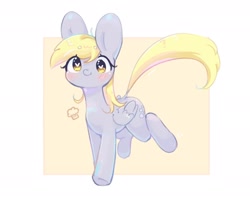 Size: 2048x1670 | Tagged: safe, artist:bubbletea, derpy hooves, pegasus, pony, g4, big ears, blush lines, blushing, cute, derpabetes, female, heart, heart eyes, mare, owo, passepartout, simple background, smiling, solo, white background, wingding eyes