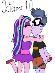 Size: 4000x5255 | Tagged: safe, artist:ktd1993, aria blaze, micro chips, equestria girls, g4, ariachips, clothes, costume, female, halloween, halloween costume, june (little einsteins), kiss on the lips, kissing, leo (little einsteins), little einsteins, male, shipping, simple background, straight, transparent background
