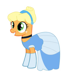 Size: 1280x1241 | Tagged: safe, artist:brightstar40k, applejack, earth pony, pony, g4, alternate hairstyle, applejack also dresses in style, applerella, cinderella, clothes, dress, evening gloves, female, freckles, gloves, gown, grin, long gloves, mare, princess applejack, simple background, smiling, solo, white background