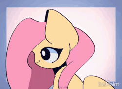 Size: 649x473 | Tagged: safe, artist:miryelis, fluttershy, pegasus, pony, g4, animated, big ears, cute, eyes closed, female, gif, grin, ibispaint x, long hair, looking at you, mare, shyabetes, simple background, smiling, smiling at you, solo, sparkles