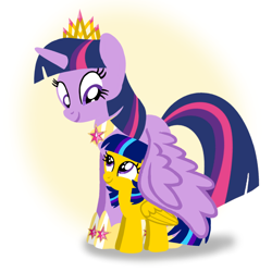 Size: 1400x1400 | Tagged: safe, artist:mlplary6, twilight sparkle, oc, oc:star sparkle, alicorn, pegasus, pony, g4, alicorn wings, crown, cute, female, filly, foal, jewelry, mama twilight, mare, mother and child, mother and daughter, offspring, parent:flash sentry, parent:twilight sparkle, parents:flashlight, regalia, twiabetes, twilight sparkle (alicorn), wings
