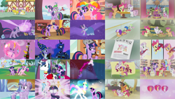 Size: 5000x2815 | Tagged: safe, screencap, amethyst star, apple bloom, applejack, carrot top, cherry berry, discord, fluttershy, golden harvest, linky, pinkie pie, princess cadance, princess celestia, princess luna, rainbow dash, rarity, scootaloo, shining armor, shoeshine, sparkler, spike, sweetie belle, trouble shoes, twilight sparkle, twinkleshine, alicorn, bird, draconequus, dragon, earth pony, pegasus, pony, unicorn, a canterlot wedding, appleoosa's most wanted, boast busters, call of the cutie, crusaders of the lost mark, feeling pinkie keen, flight to the finish, friendship is magic, g4, hearts and hooves day (episode), it's about time, luna eclipsed, magical mystery cure, mmmystery on the friendship express, one bad apple, ponyville confidential, season 1, season 2, season 3, season 4, season 5, the crystal empire, the cutie mark chronicles, the return of harmony, the show stoppers, twilight time, winter wrap up, ascension realm, background pony, big crown thingy, bridesmaid dress, broom, brother and sister, bubble pipe, cape, celestia's ballad, chaos, clothes, cmc cape, comparison, crystallized, cutie mark crusaders, deerstalker, detective, discorded landscape, dress, element of generosity, element of honesty, element of kindness, element of laughter, element of loyalty, element of magic, elements of harmony, female, filly, filly twilight sparkle, flashback, future twilight, gala dress, glowing, glowing eyes, golden oaks library, hat, helmet, jewelry, male, mane six, memory, pipe, princess celestia's special princess making dimension, regalia, royal guard, sherlock holmes, sherlock sparkle, show stopper outfits, siblings, snow, star swirl the bearded costume, the cmc's cutie marks, twilight sparkle (alicorn), umbrella hat, unicorn twilight, wall of tags, we'll make our mark, white eyes, young cadance, younger, zipline