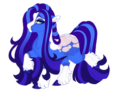 Size: 3600x2700 | Tagged: safe, artist:gigason, oc, oc only, oc:deep blue, earth pony, pony, blaze (coat marking), blue eyes, closed mouth, coat markings, colored hooves, earth pony oc, facial markings, female, gradient mane, gradient tail, high res, hoof polish, lidded eyes, mare, obtrusive watermark, parent:jewel joy, parent:trouble shoes, raised hoof, simple background, smiling, socks (coat markings), solo, tail, transparent background, unshorn fetlocks, watermark