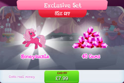 Size: 1267x857 | Tagged: safe, gameloft, idw, honeysuckle, flutter pony, pony, g1, g4, my little pony: magic princess, official, bow, bundle, costs real money, english, female, gem, idw showified, mare, mobile game, numbers, sale, solo, tail, tail bow, text, wings