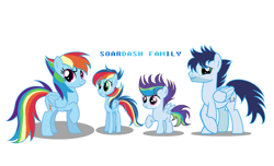 Size: 1410x857 | Tagged: safe, artist:ementy344shiney45, rainbow dash, soarin', oc, pegasus, pony, g4, colt, female, filly, foal, male, mare, offspring, parent:rainbow dash, parent:soarin', parents:soarindash, ship:soarindash, shipping, simple background, stallion, straight, teenager, white background
