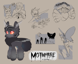Size: 4250x3500 | Tagged: safe, artist:taytinabelle, oc, oc only, oc:mothmare, moth, mothpony, original species, pony, chest fluff, ear fluff, insect wings, leg fluff, mothman, ponified, red eyes, simple background, solo, tail, tail fluff, wings