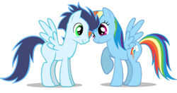 Size: 647x342 | Tagged: safe, artist:mixermike622, rainbow dash, soarin', pegasus, pony, g4, duo, female, male, mare, ship:soarindash, shipping, simple background, stallion, straight, transparent background, vector