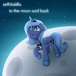Size: 2000x2000 | Tagged: safe, artist:zeffdakilla, princess luna, alicorn, pony, g4, high res, looking up, moon, night, night sky, raised hoof, s1 luna, sad, sky, solo, song cover, standing