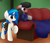 Size: 2934x2520 | Tagged: safe, artist:the-furry-railfan, dj pon-3, octavia melody, vinyl scratch, earth pony, pony, unicorn, g4, bag, blanket, blushing, couch, high res, missing accessory, mug, red nosed, saddle bag, sick