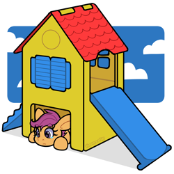 Size: 4000x4000 | Tagged: safe, artist:partypievt, scootaloo, pegasus, pony, g4, crying, cute, cutealoo, playground, sad, slide, solo, teary eyes