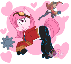 Size: 2000x1802 | Tagged: safe, artist:muhammad yunus, oc, oc:annisa trihapsari, earth pony, pony, >:), clothes, cosplay, costume, crossover, earth pony oc, female, generator rex, gloves, goggles, grin, halloween, halloween costume, heart, jacket, looking at you, male, mare, open mouth, pants, rex salazar, shirt, shoes, smiling, smiling at you, solo, watermark
