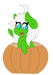 Size: 2893x4092 | Tagged: safe, artist:sadpanda1268, oc, oc only, oc:miyuki, pony, commission, pumpkin, simple background, solo, white background, your character here