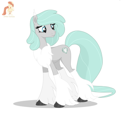 Size: 5000x5000 | Tagged: safe, artist:r4hucksake, oc, oc only, oc:lady permafrost, earth pony, hybrid, original species, pony, chest fluff, coat markings, colored eartips, concave belly, ear tufts, female, fetlock tuft, full body, gray coat, leg fluff, long tail, mare, motherly, pale belly, simple background, slender, smiling, socks (coat markings), solo, standing, tail, thin, transparent background, unshorn fetlocks
