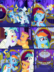 Size: 750x1001 | Tagged: safe, artist:stellaartist13, rainbow dash, scootaloo, soarin', terramar, hippogriff, pegasus, pony, g4, bride, clothes, dress, female, filly, foal, groom, husband and wife, just married, male, mare, marriage, ship:soarindash, ship:terraloo, shipping, siblings, sisters, stallion, straight, tuxedo, wedding, wedding dress
