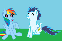 Size: 750x503 | Tagged: safe, artist:kaytisparklewriter, rainbow dash, soarin', pegasus, pony, g4, female, male, mare, ship:soarindash, shipping, stallion, straight