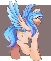 Size: 2000x2400 | Tagged: safe, artist:skyboundsiren, oc, oc:lumin light, pegasus, pony, colored wings, high res, male, passepartout, signature, simple background, smiling, solo, spread wings, transparent background, two toned wings, wings