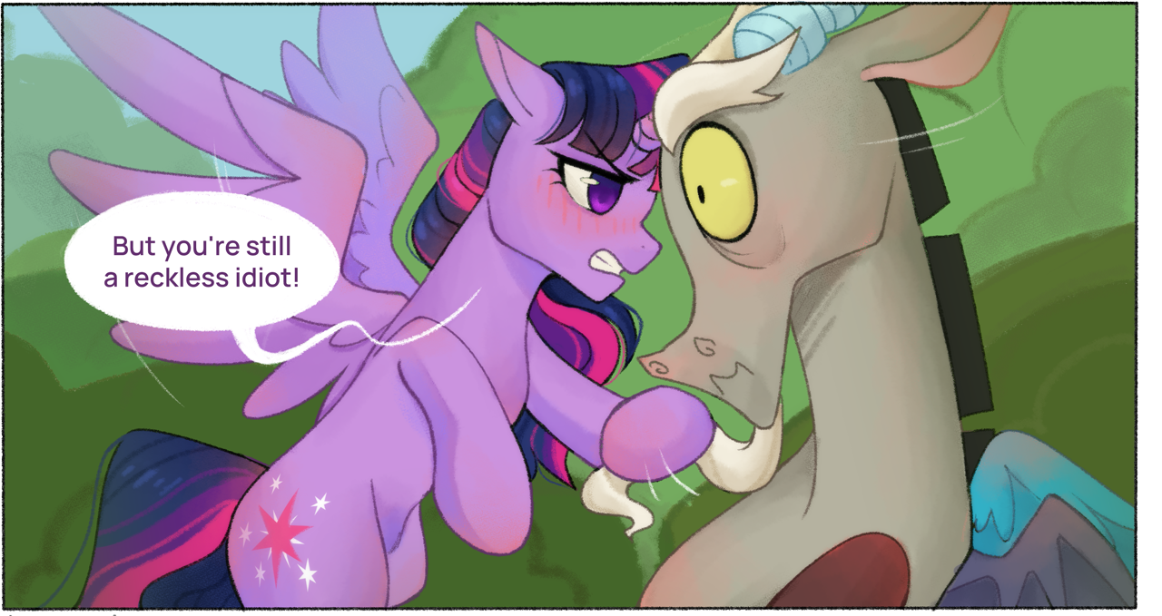 safe, artist:daffolyn, part of a set, discord, twilight sparkle, alicorn, d...
