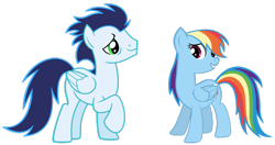 Size: 1366x720 | Tagged: safe, anonymous artist, artist:chainchomp2 edits, artist:waranto, edit, rainbow dash, soarin', pegasus, pony, g4, duo, female, male, mare, raised hoof, ship:soarindash, shipping, simple background, stallion, straight, transparent background