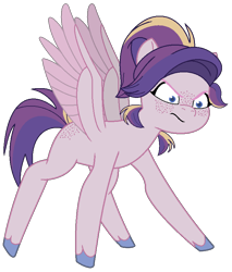 Size: 700x820 | Tagged: safe, artist:westrail642fan, oc, oc only, oc:shooting star (r&f), pegasus, pony, g5, my little pony: tell your tale, zipp's flight school, spoiler:g5, spoiler:my little pony: tell your tale, spoiler:tyts01e02, angry, female, freckles, mare, parent:oc:david wyne, parent:princess cadance, parents:canon x oc, pegasus oc, ponytail, short tail, simple background, solo, spread wings, tail, trace, transparent background, unshorn fetlocks, wings