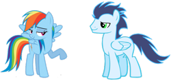 Size: 1523x720 | Tagged: safe, anonymous artist, artist:byteslice edits, artist:dasprid, artist:thecarbonmaestro, edit, rainbow dash, soarin', pegasus, pony, g4, duo, female, male, mare, ship:soarindash, shipping, simple background, stallion, straight, transparent background