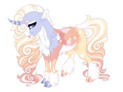 Size: 3600x2700 | Tagged: safe, artist:gigason, oc, oc only, oc:marshmallow swirl, pony, unicorn, blaze (coat marking), blue eyes, body markings, chest fluff, closed mouth, cloven hooves, coat markings, colored hooves, curved horn, ear fluff, facial markings, female, gradient mane, gradient tail, high res, horn, lidded eyes, looking down, magical lesbian spawn, mare, mismatched hooves, obtrusive watermark, offspring, pale belly, parent:jewel joy, parent:oc:sunshine lila, raised hoof, simple background, smiling, socks (coat markings), solo, standing, tail, tongue out, transparent background, unicorn oc, unshorn fetlocks, watermark