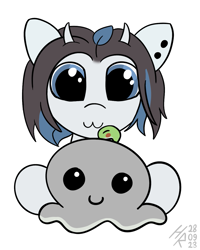 Size: 941x1177 | Tagged: safe, artist:hardrock, octopus, pony, bust, cute, doodle, ear piercing, piercing, plushie, portrait, simple background, smiling, solo, white background