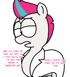 Size: 3023x3351 | Tagged: safe, artist:professorventurer, zipp storm, pegasus, pony, series:ask pippamena, g5, clothes, dialogue, female, high res, lab coat, lidded eyes, mare