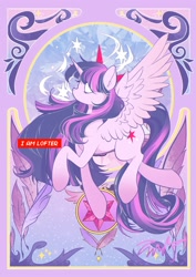 Size: 1414x2000 | Tagged: safe, alternate version, artist:co306012, twilight sparkle, alicorn, pony, g4, solo, spread wings, text, twilight sparkle (alicorn), wings