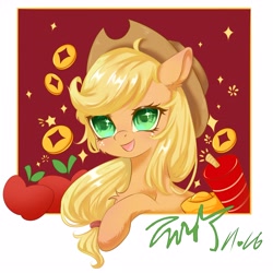 Size: 4093x4093 | Tagged: safe, artist:co306012, applejack, earth pony, pony, g4, bust, chinese new year, cute, jackabetes, smiling, solo