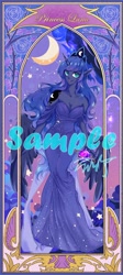 Size: 1791x3996 | Tagged: safe, artist:co306012, princess luna, alicorn, anthro, g4, clothes, dress, looking at you, obtrusive text, obtrusive watermark, smiling, solo, watermark