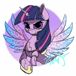Size: 2894x2894 | Tagged: safe, artist:co306012, twilight sparkle, alicorn, gynoid, pony, robot, robot pony, g4, bust, female, high res, roboticization, simple background, solo, spread wings, twibot, twilight sparkle (alicorn), white background, wings