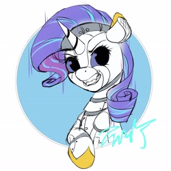 Size: 2894x2894 | Tagged: safe, artist:co306012, rarity, pony, robot, robot pony, unicorn, g4, bust, high res, lofter, raribot, roboticization, simple background, smiling, solo, white background
