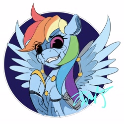 Size: 2894x2894 | Tagged: safe, artist:co306012, rainbow dash, pegasus, pony, robot, robot pony, g4, bust, high res, looking at you, rainbot dash, roboticization, simple background, smiling, smirk, solo, white background