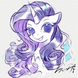 Size: 2048x2048 | Tagged: safe, artist:co306012, part of a set, rarity, pony, unicorn, g4, bust, eyebrows, female, high res, horn, looking at you, mare, simple background, smiling, smiling at you, solo