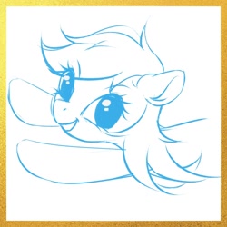 Size: 960x960 | Tagged: safe, artist:co306012, rainbow dash, pegasus, pony, g4, bust, looking at you, monochrome, simple background, sketch, smiling, solo