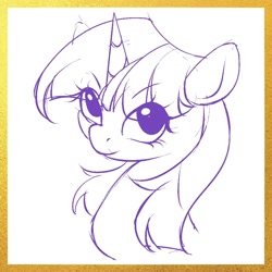 Size: 960x960 | Tagged: safe, artist:co306012, twilight sparkle, pony, unicorn, g4, bust, lofter, looking at you, monochrome, simple background, sketch, smiling, solo, unicorn twilight