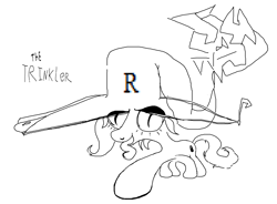 Size: 6400x4720 | Tagged: safe, artist:djsleepyhooves, oc, oc only, oc:the trinkler, earth pony, pony, abomination, female, hat, monochrome, ms paint, simple background, solo, white background, wizard hat