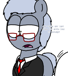 Size: 3023x3351 | Tagged: safe, artist:professorventurer, zipp storm, oc, oc:daniel strauss, earth pony, pegasus, pony, series:ask pippamena, g5, clothes, dialogue, female, glasses, high res, implied pipp petals, lab coat, male, mare, necktie, solo, stallion, suit, walking away