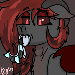 Size: 900x900 | Tagged: safe, artist:kommsussertodd, oc, oc:chalice, oc:lilith, fangs, mawplay, micro, mouth hold, oral vore, swallowing, tail, tail wag, throat bulge, vore