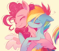 Size: 2001x1711 | Tagged: safe, artist:imalou, pinkie pie, rainbow dash, pegasus, pony, g4, chest fluff, colored, colored eyebrows, cute, dashabetes, diapinkes, duo, duo female, eyebrows, eyes closed, feathered fetlocks, female, hug, lesbian, mare, pegasus pinkie pie, race swap, ship:pinkiedash, shipping, signature, simple background, sketch, slender, smiling, thin, wings