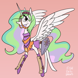 Size: 3000x3000 | Tagged: safe, artist:fishtaildraws, princess celestia, alicorn, pony, g4, armor, clothes, cosplay, costume, female, high res, solo